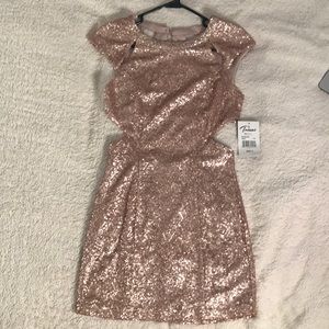 Gold sequin dress, open back/sides. Never worn